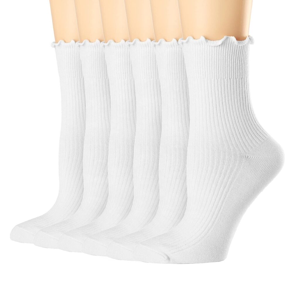 Womens Crew Socks Ruffle Turn-Cuff Dress Socks Casual Cotton Knit